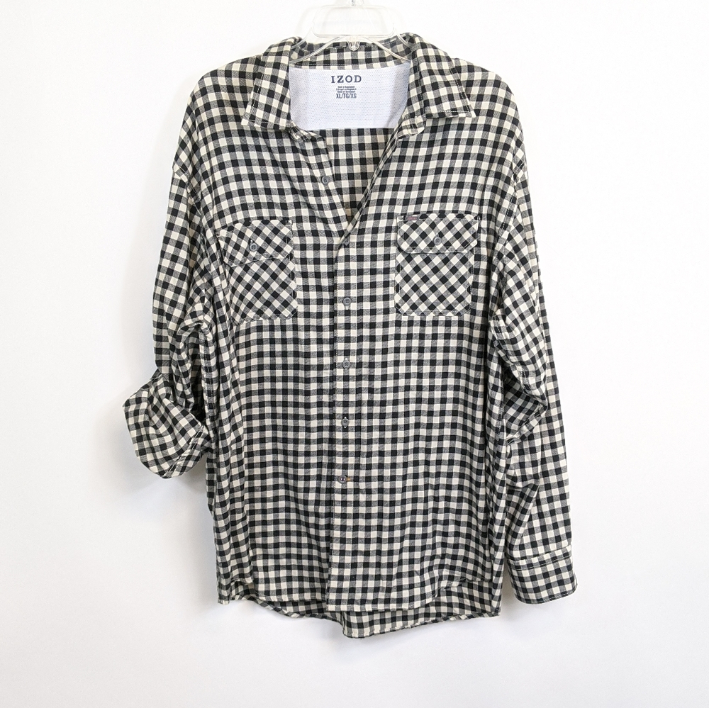Izod black & white gingham plaid flannel - Picture 1 of 5